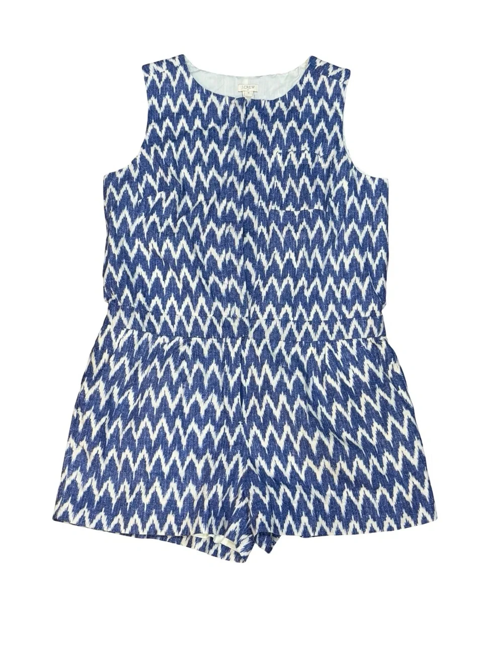 🌟 J.Crew Factory Blue & White Linen Blend Sleeveless Romper Women's Size 12